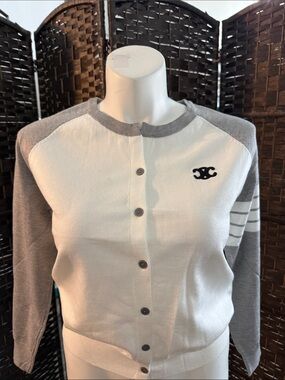 Women’s White and Gray Button Cardigan